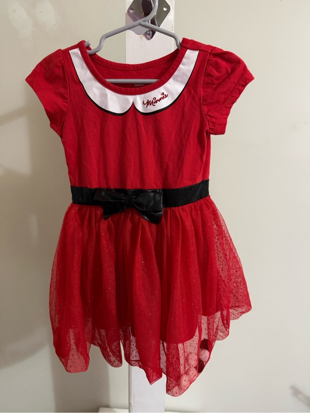 Disney Junior Minnie Mouse Fancy Red Glitter Tutu Tulle Pom Pom Dress